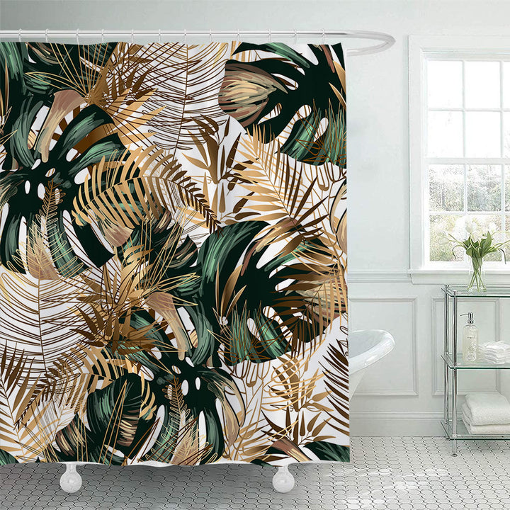 Tropical Leaf Print Shower Curtain Bowlift