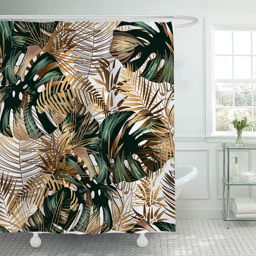 Tropical Leaf Print Shower Curtain Bowlift