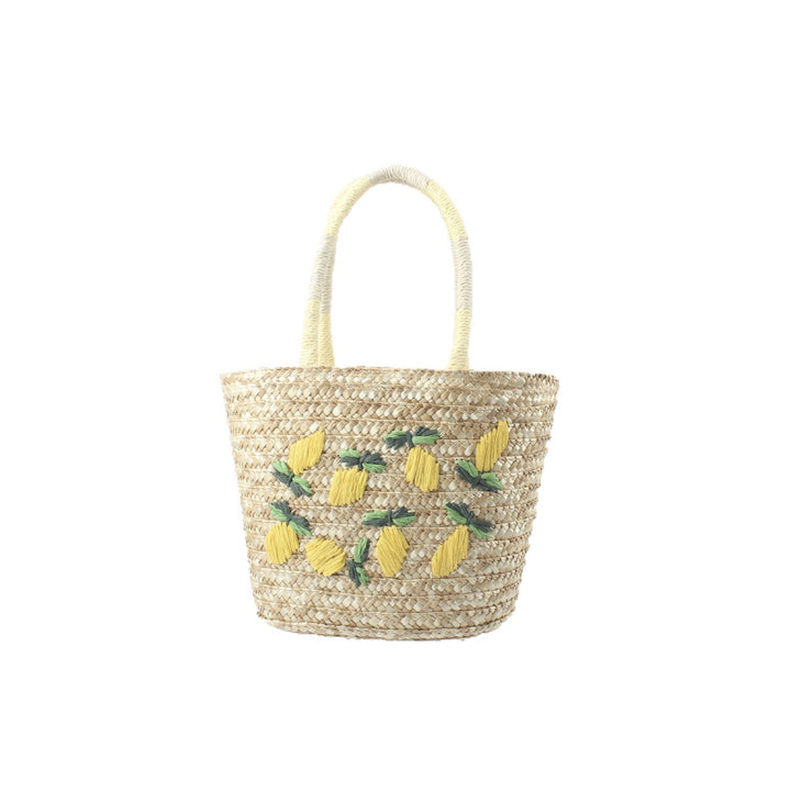 Basket bag with hand-embroidered lemon motif Bowlift