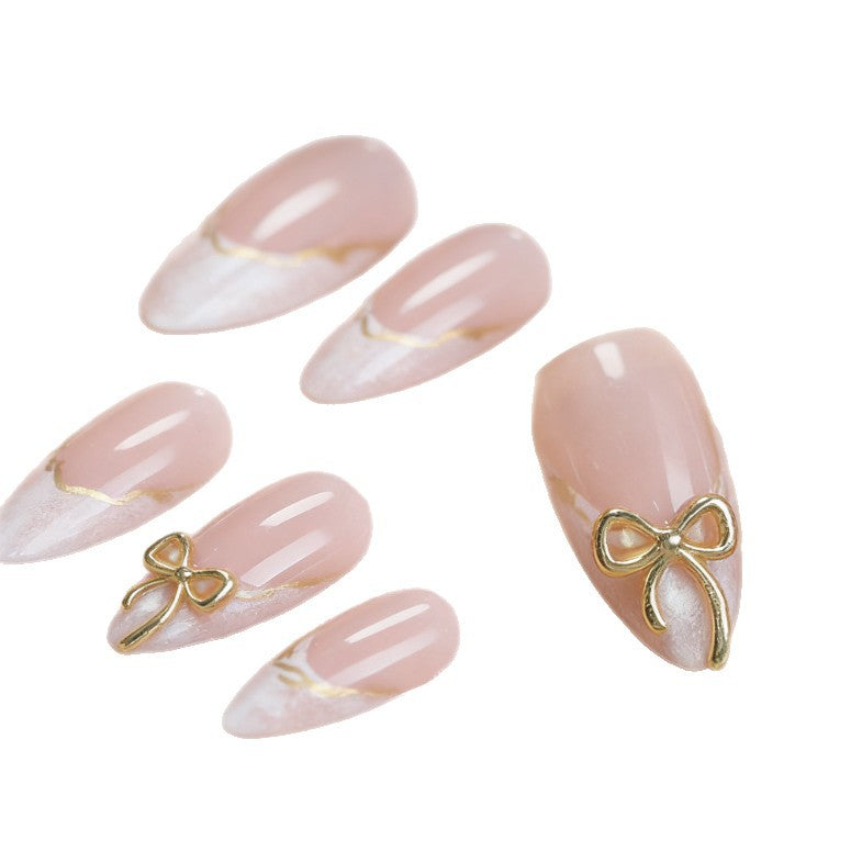 Elegant Press-On Nail Set with Gold Accents Bowlift