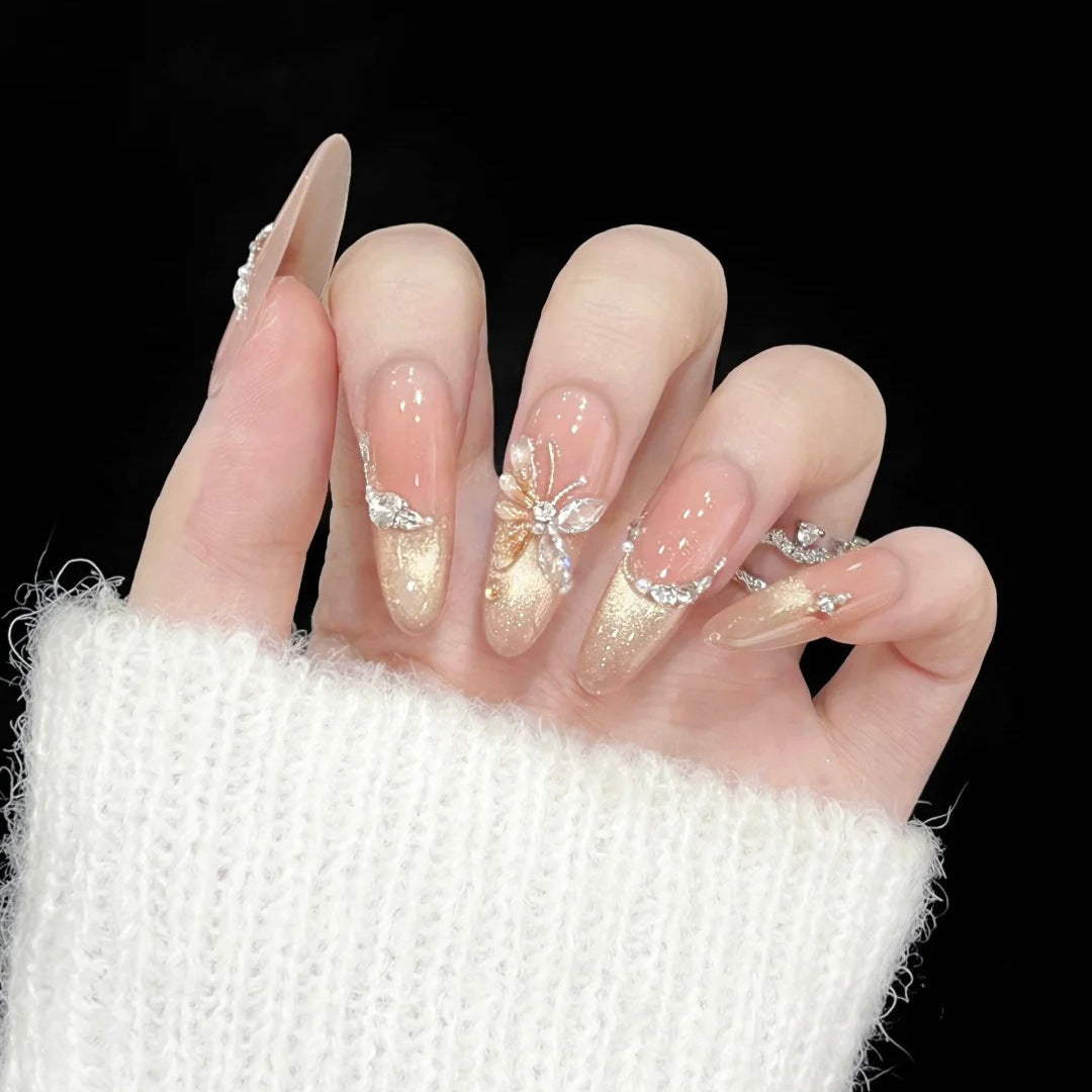 Elegant Butterfly-Accent Press-On Nail Set Bowlift