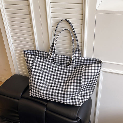 Stylish Checked Utility Tote Bag Bowlift