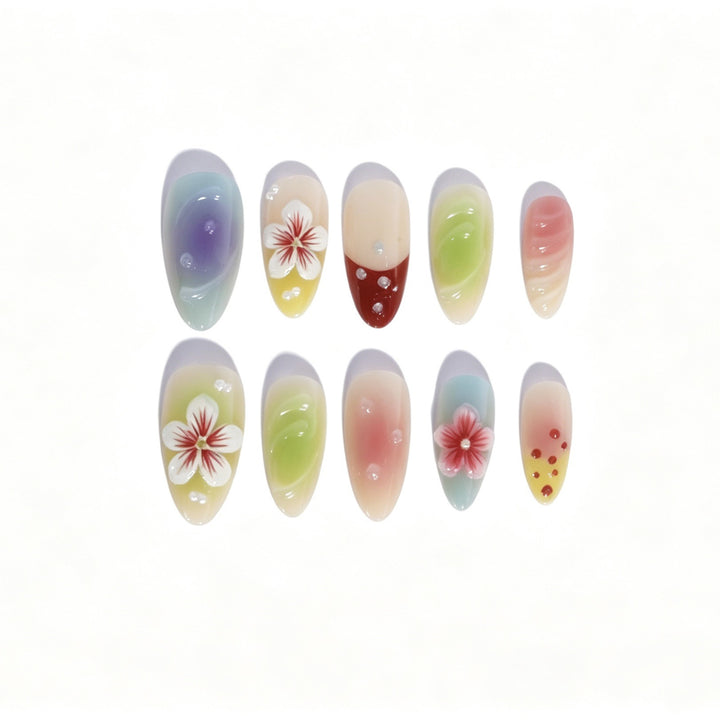 Artistic Floral Gradient Press-On Nail Set Bowlift