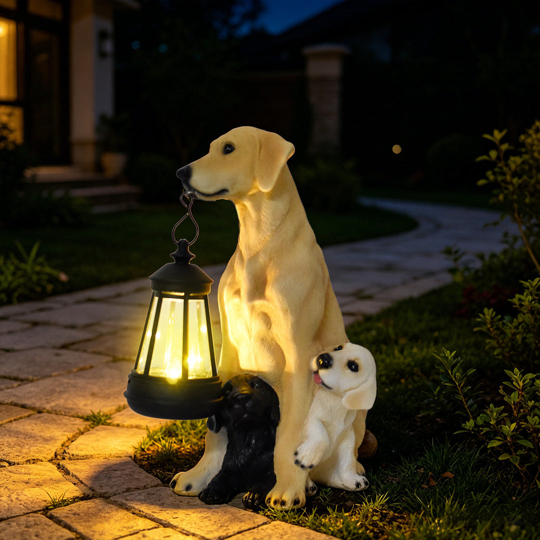 Resin Boxer Dog Solar Lantern Garden Sculpture Bowlift