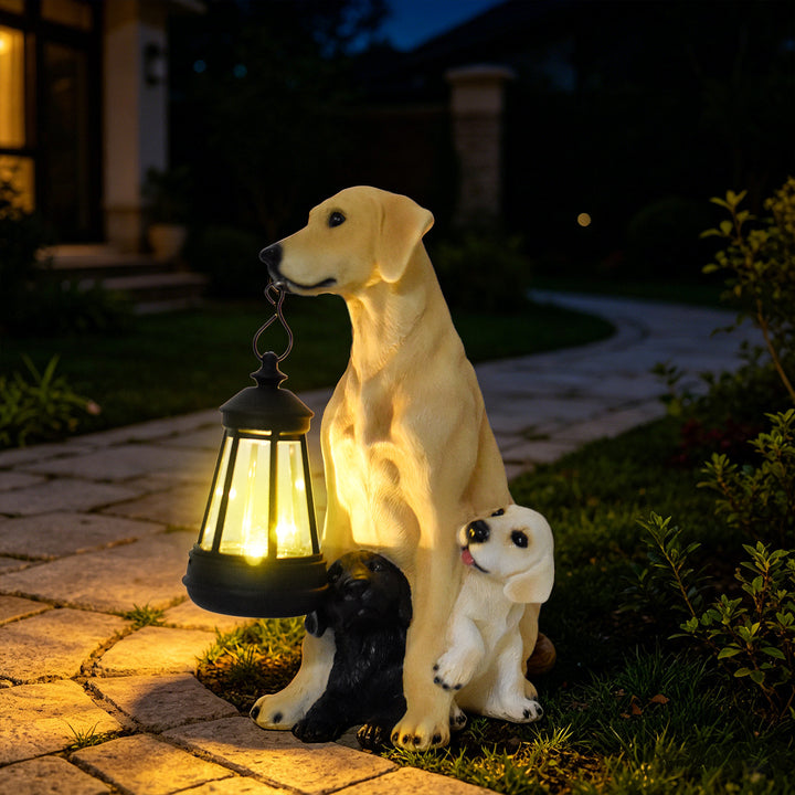 Resin Boxer Dog Solar Lantern Garden Sculpture Bowlift