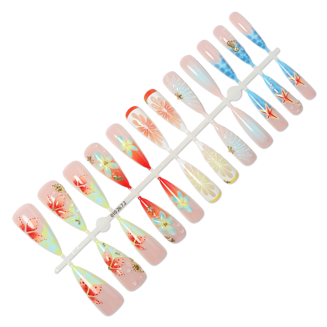 Artificial nail set with floral and maritime accents Bowlift