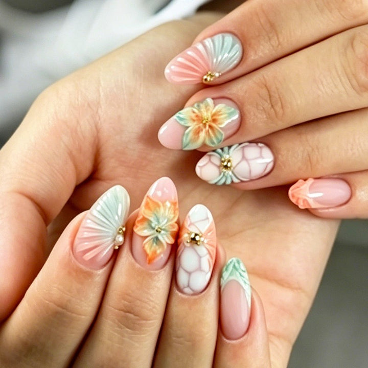 Artificial nail set with glamorous flower and glitter details Bowlift