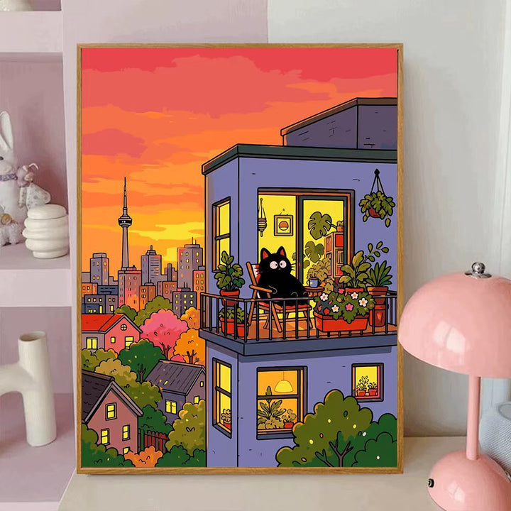 Playful Cat-Themed Decorative Wall Canvas Art Bowlift