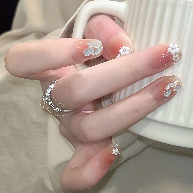 Artificial nail set with floral 3D decorations and elegant glitter Bowlift