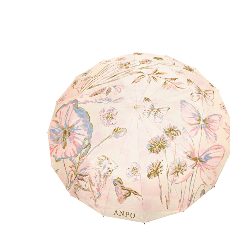 Ladies Foldable Sun Umbrella with Dreamy Floral Design Bowlift