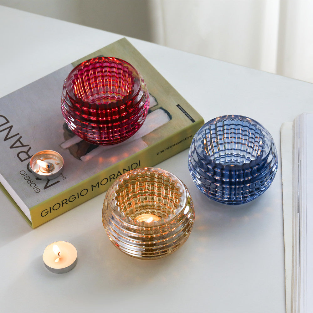 Ribbed Hand-Blown Glass Tealight Candle Holder Set Bowlift