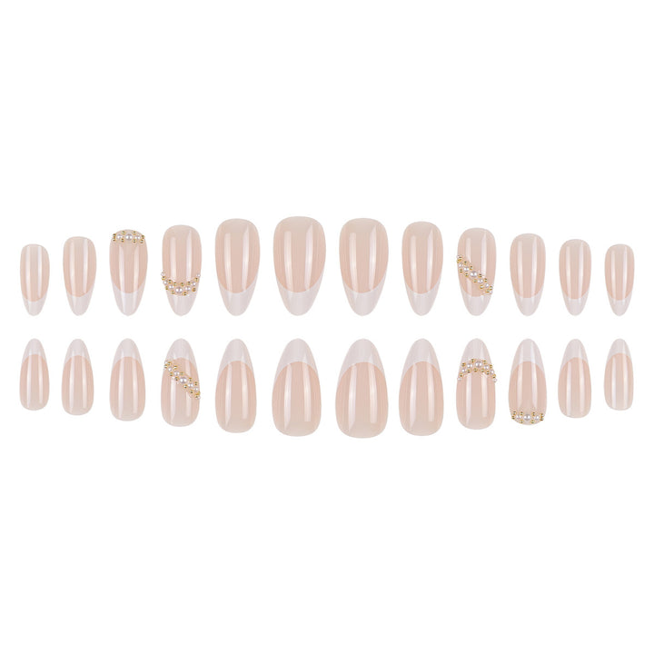 Elegant Stiletto Press-On Nails with Pearl and Rhinestone Accents Bowlift