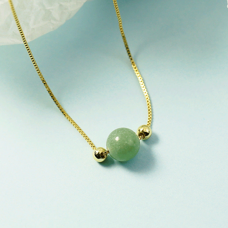 Minimalist Plated Box Chain Necklace with Natural Jade Bead Bowlift