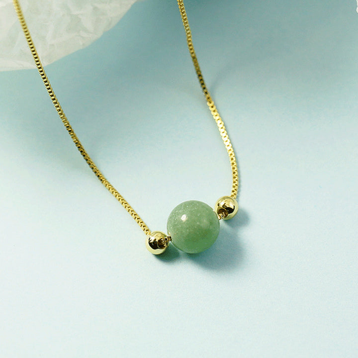 Minimalist Plated Box Chain Necklace with Natural Jade Bead Bowlift