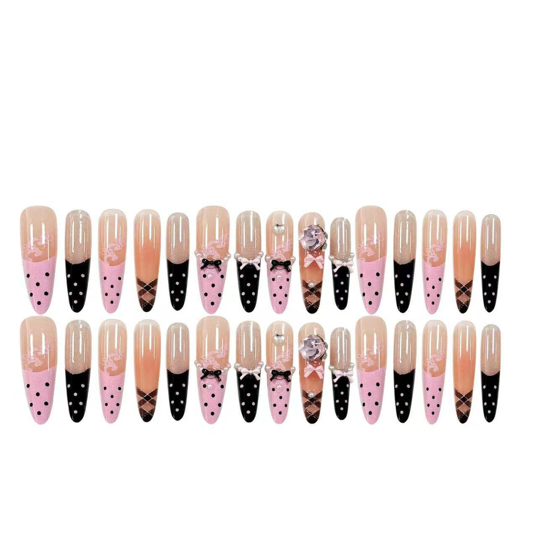 Artificial nail set with glamorous 3D applications and festive design Bowlift