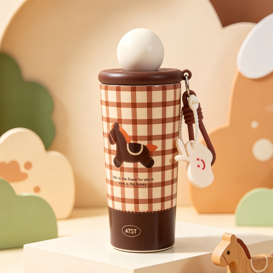 Ladies Insulated Bottle with Playful Horse Motif Bowlift