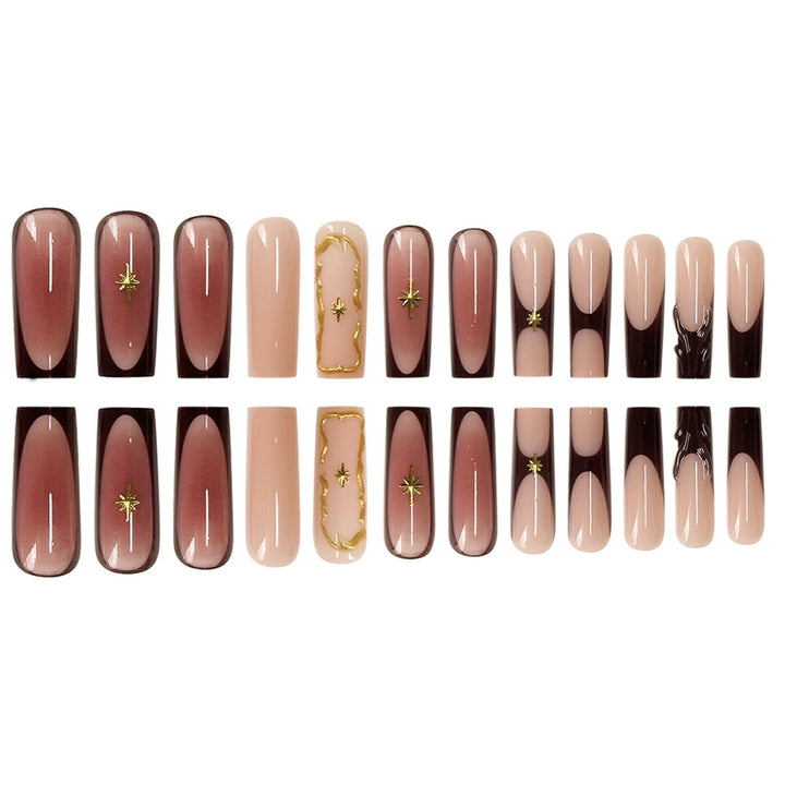 Luxurious Statement Stiletto Press-On Nails with Gold Accents Bowlift