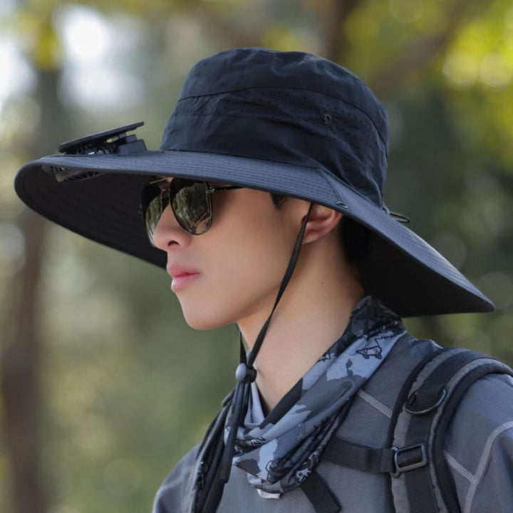 tactical fishing hat with wide brim, mesh ventilation and adjustable chin strap Bowlift