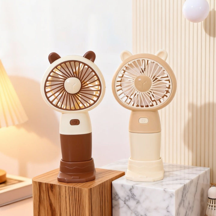 Ladies portable hand fan with LED light and creative animal ears bowlift
