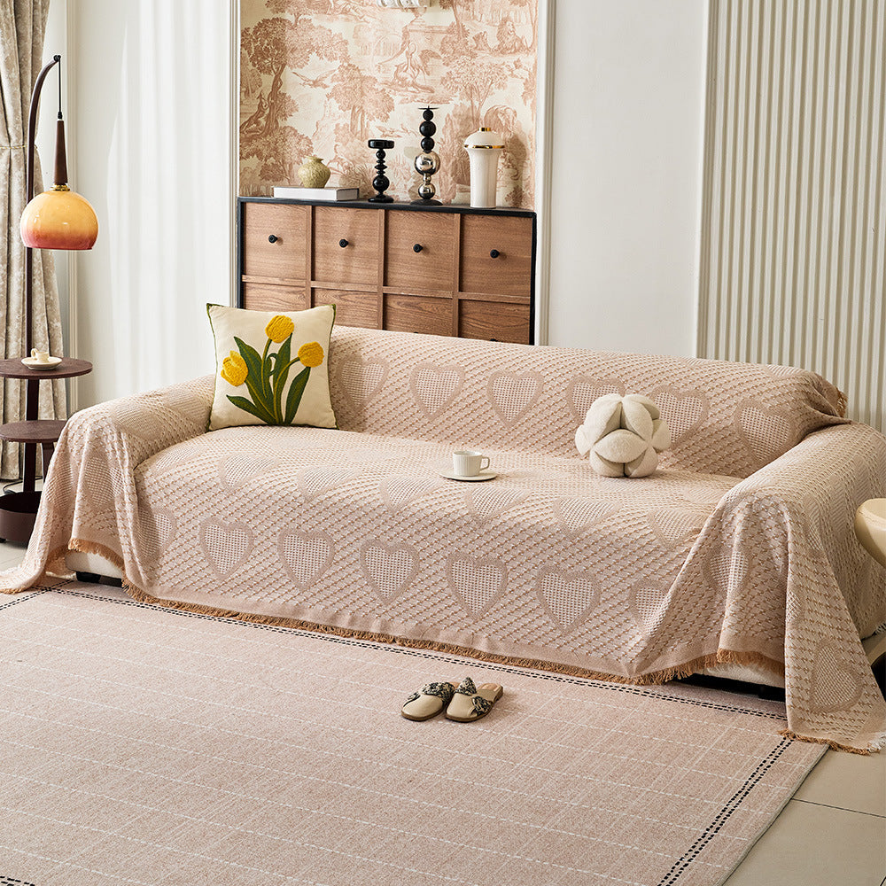 Cozy Heart Pattern Sofa Throw Blanket