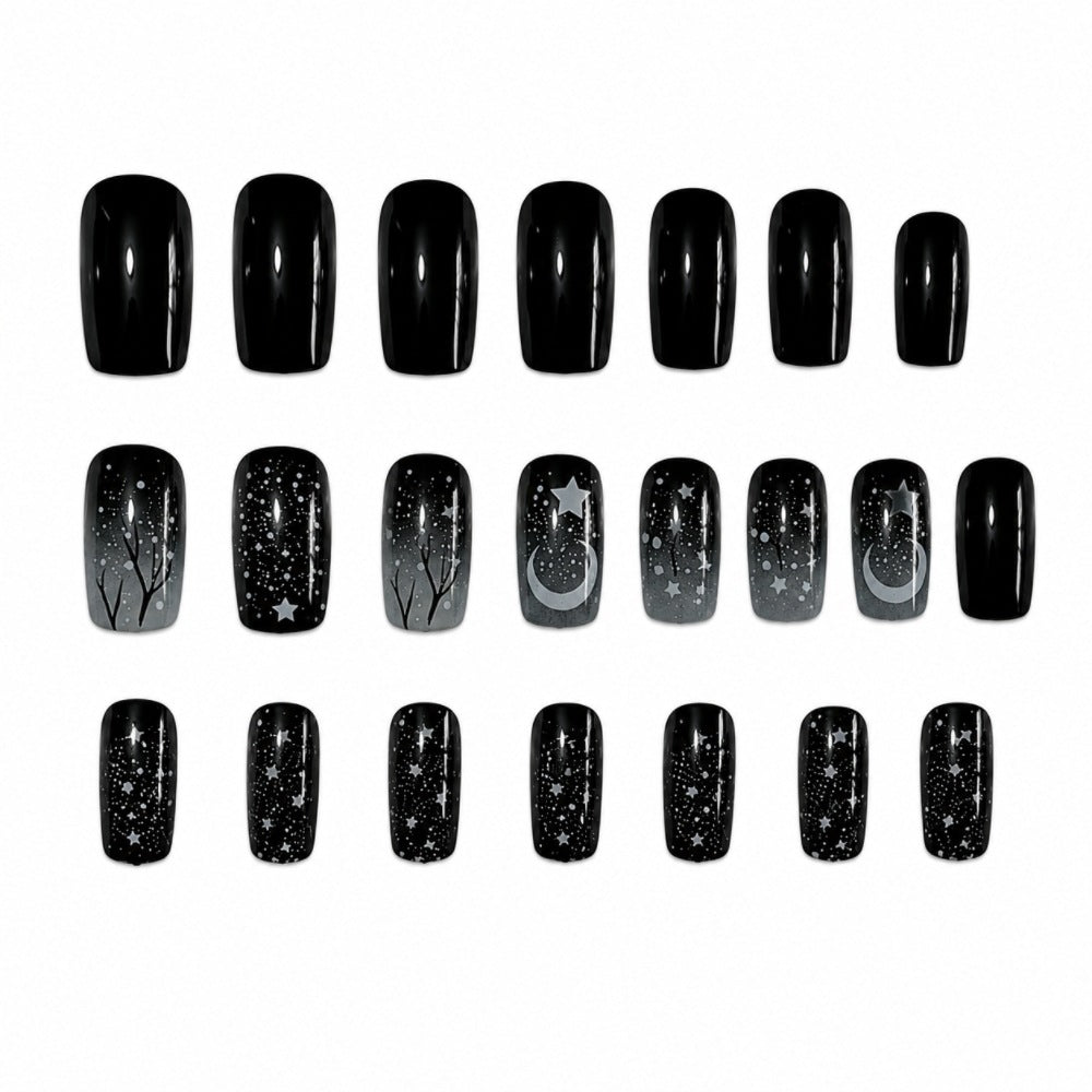 Artistic Press-On Nail Art Set with Starry Night Design Bowlift