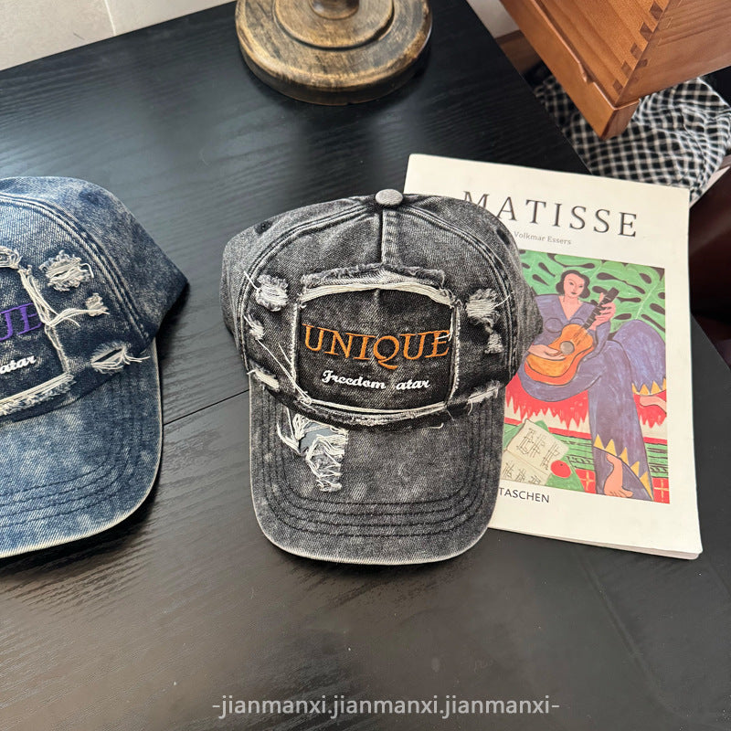 Women's Distressed Denim Baseball Cap Bowlift 1784084142