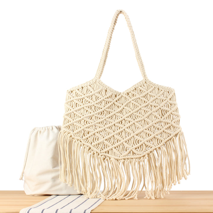 Creative Macrame Bag with Fringed Design Bowlift