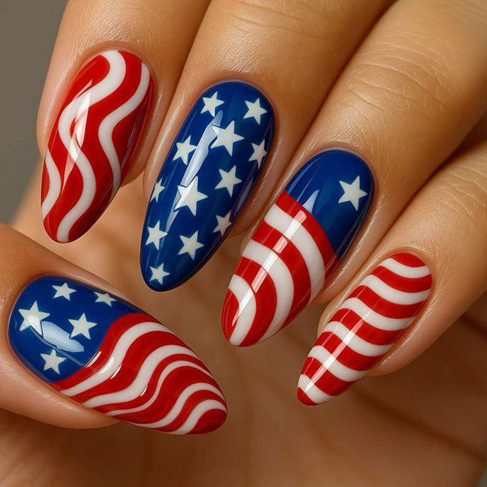 Artificial Nails in Patriotic Waves and Stars Design Bowlift
