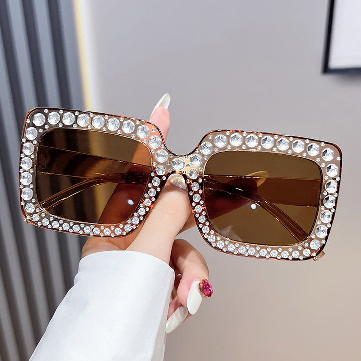Glamorous Rhinestone-Embellished Square Sunglasses Bowlift