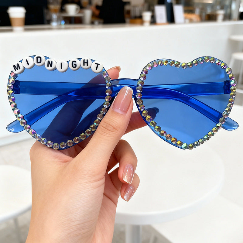 Heart-Shaped Rhinestone-Embellished Sunglasses Bowlift 1787141205