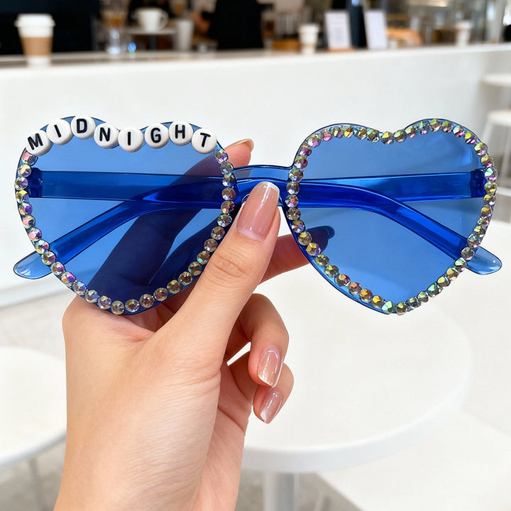 Heart-Shaped Rhinestone-Embellished Sunglasses Bowlift 1787141205