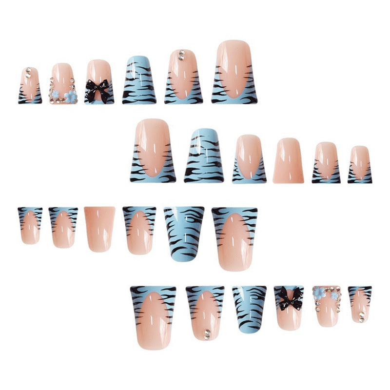 Decorative Press-On Nail Art Set with Bow and Gem Accents Bowlift