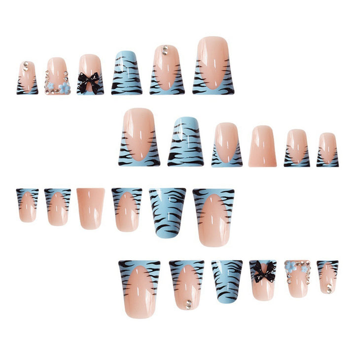 Decorative Press-On Nail Art Set with Bow and Gem Accents Bowlift