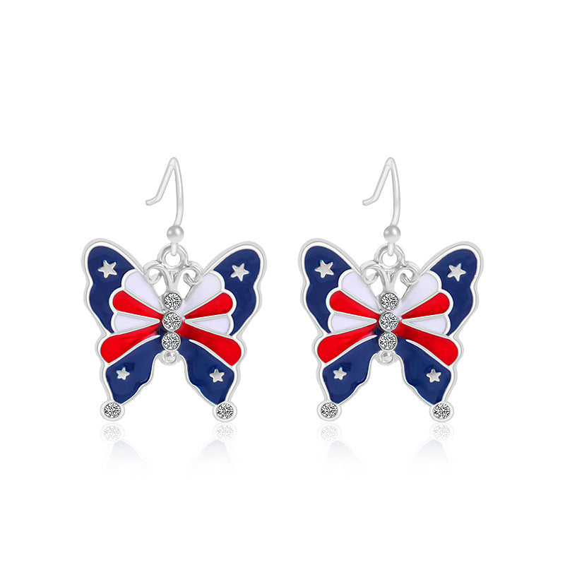 Women's star-shaped enamel earrings with USA flag motif and gold-plated fish Bowlift