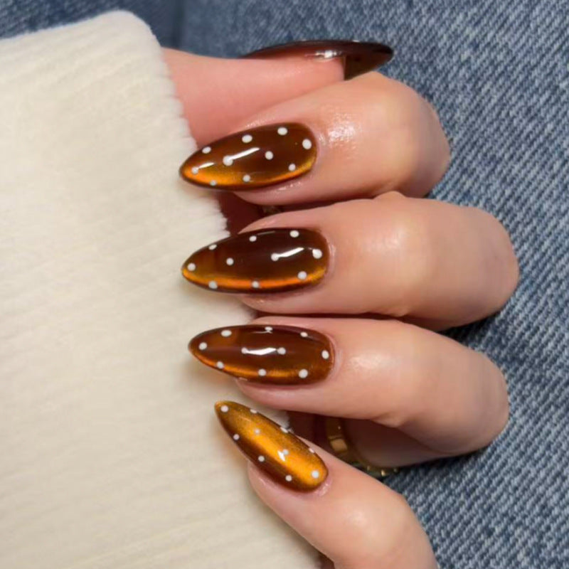 Artful nail extensions with glossy ombre effect and elegant dots Bowlift