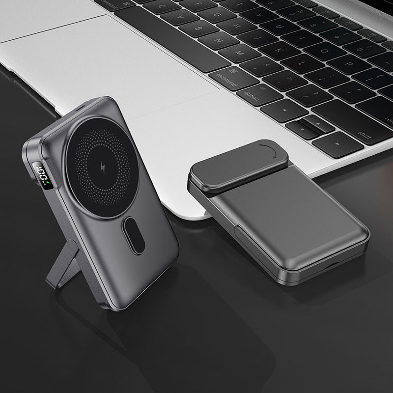 Portable power bank with integrated stand function and digital charging status display Bowlift