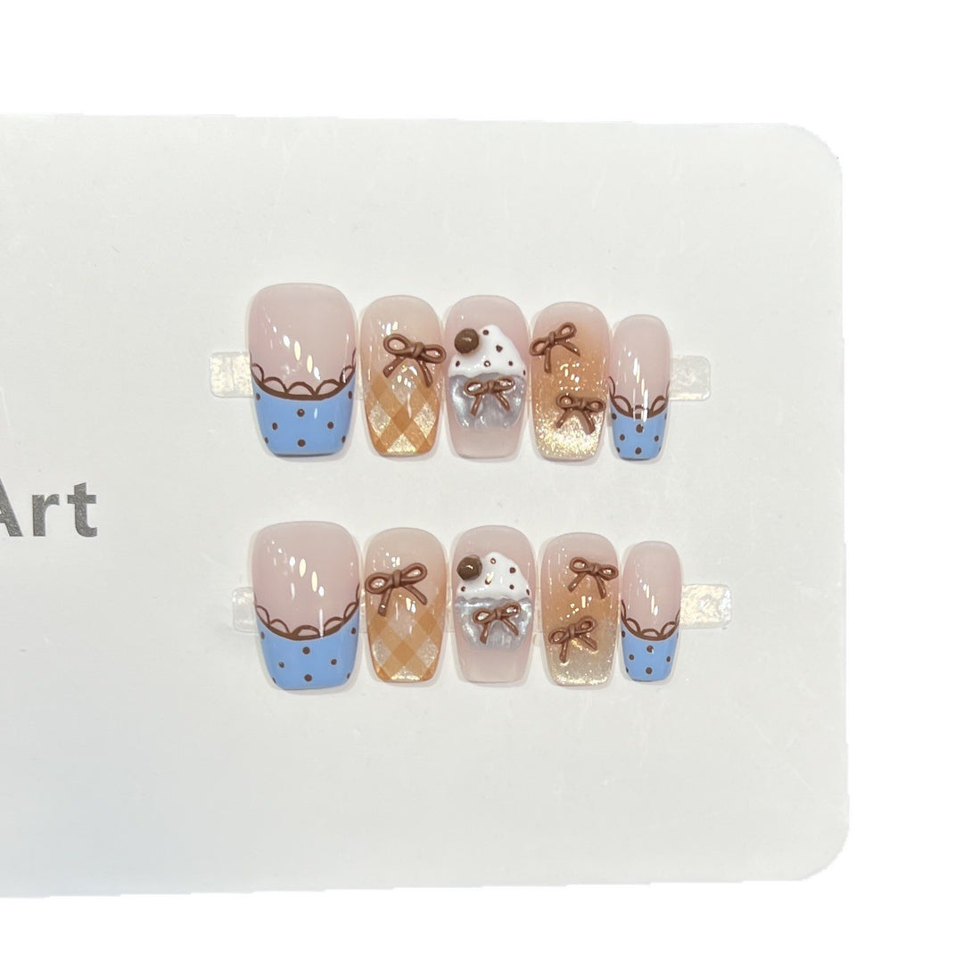 Decorative Press-On Nail Art Set with Charming Bow Accents Bowlift