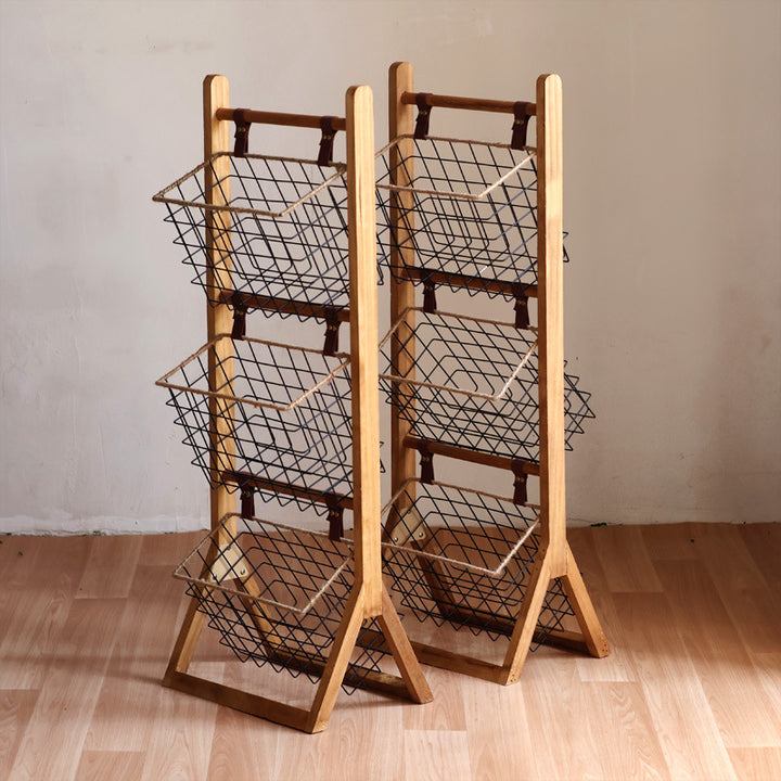 High-quality storage tower made of wood with metal baskets Bowlift
