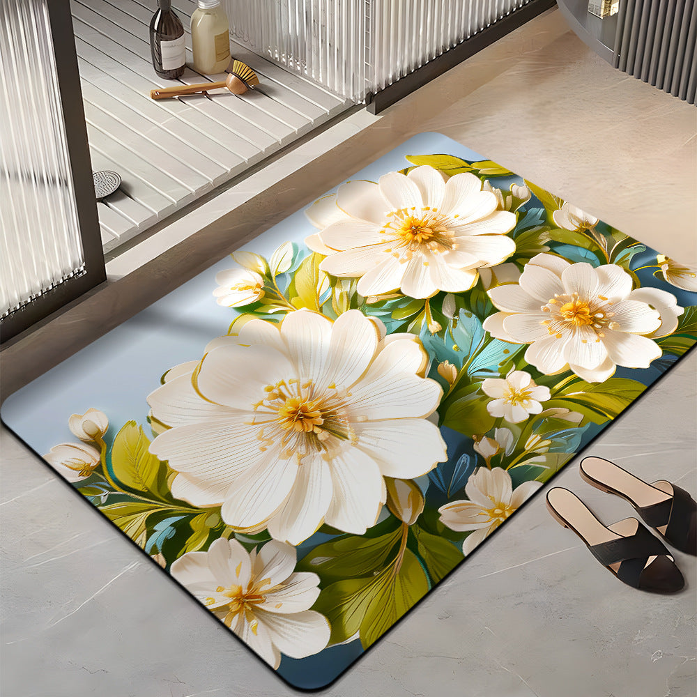 Floral-Themed Plush Bath Mat Bowlift
