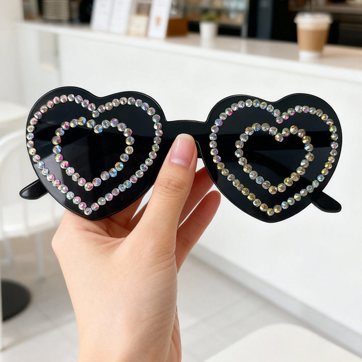 Rhinestone-Embellished Heart-Shaped Sunglasses Bowlift 1787141238