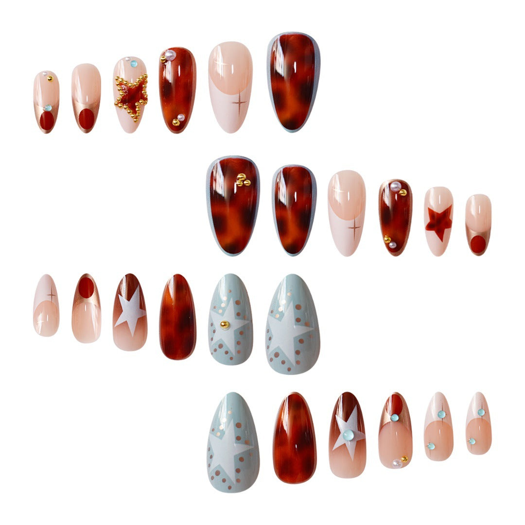 Artistic Press-On Nail Art Set with Unique Gemstone Accents Bowlift