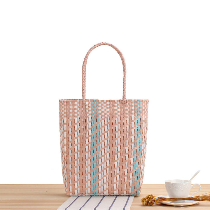 Braided Tote Bag with Colorful Design Bowlift