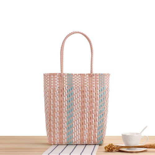 Braided Tote Bag with Colorful Design Bowlift