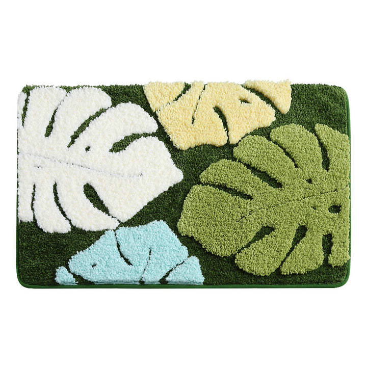 Unisex Leaf Design Plush Bathroom Mat Bowlift