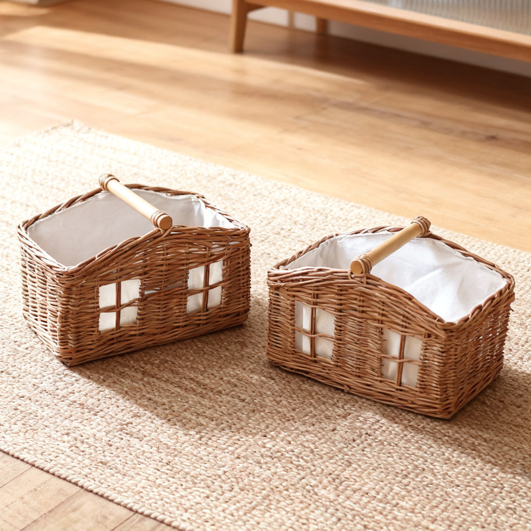 Rustic storage basket with linen lining Bowlift