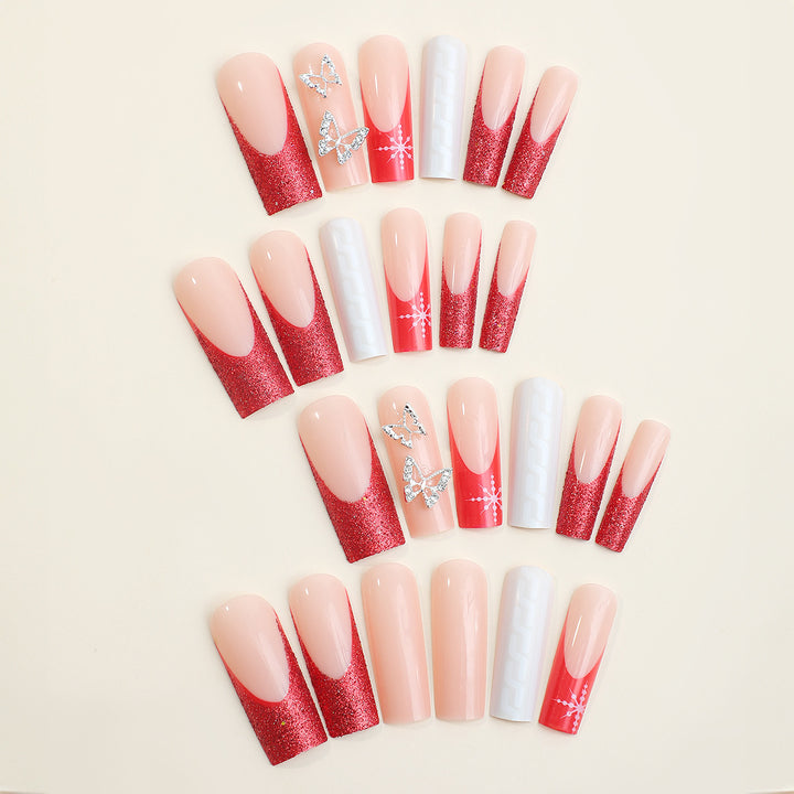 Festive Press-On Nail Art Set with Glitter and Decorative Accents Bowlift