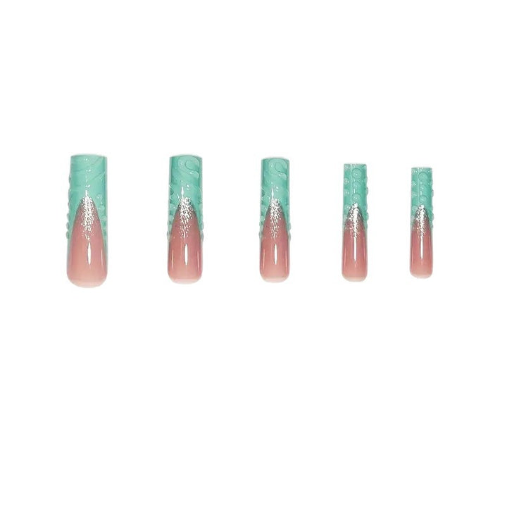 Artistic Long Press-On Nail Art Set with Textured Design Bowlift