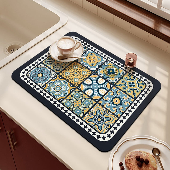 Decorative Absorbent Kitchen Sink Dish Drying Mat Bowlift