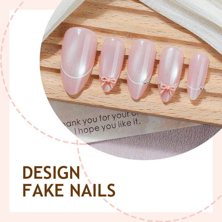 Artificial nail set with elegant bow and glitter accents Bowlift 1789119022