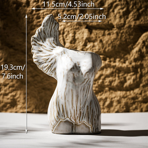 Hand-carved Woven Female Torso Decorative Ceramic Bud Vase
